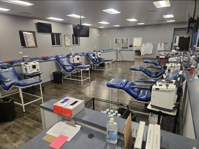 Plasma donation room with equipment and floors cleaned and sanitized by AICS
